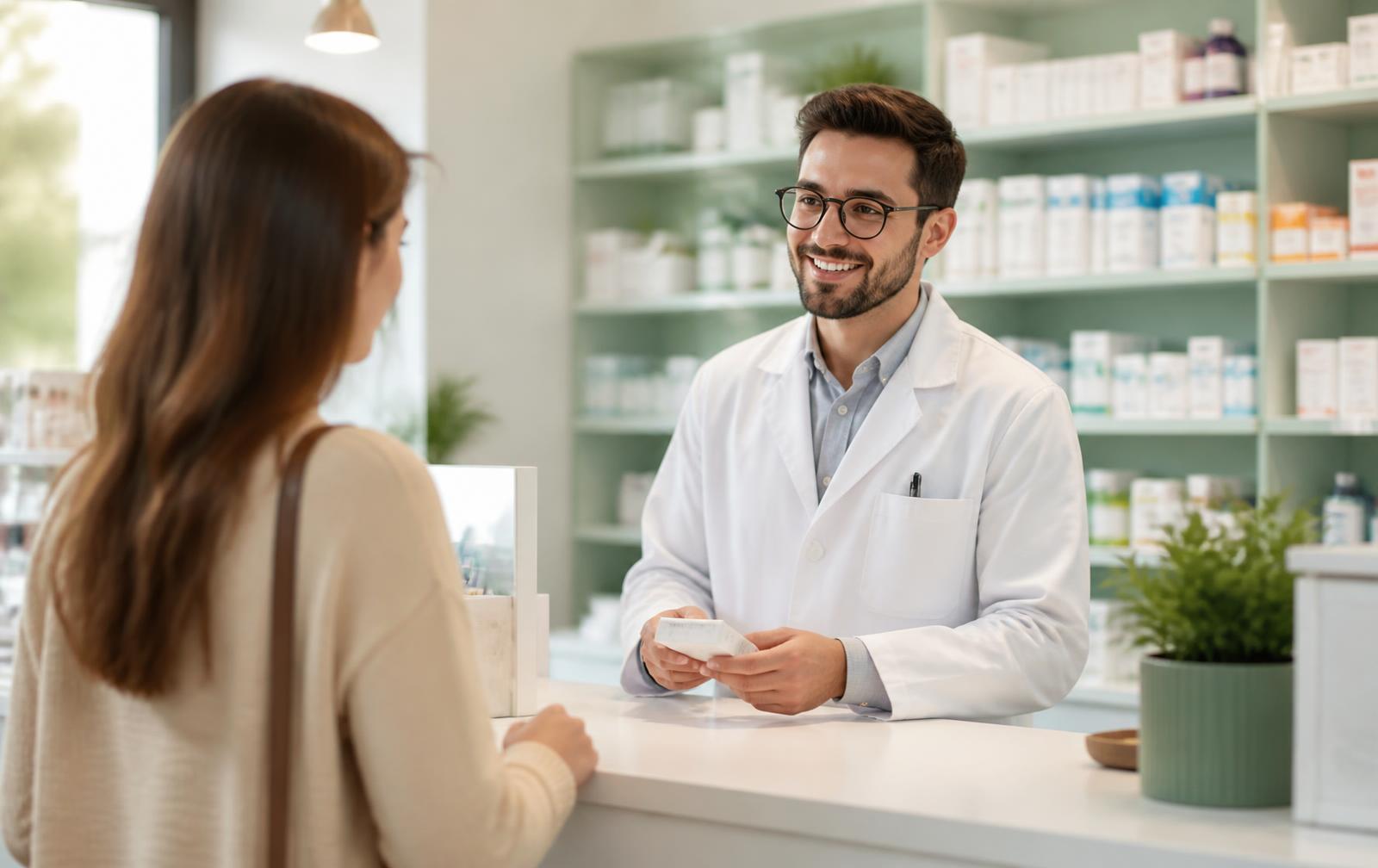 Farmacist duke këshilluar një klient në barnatoren Blejhapa